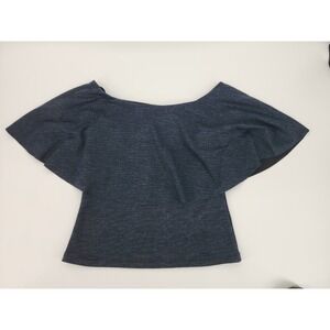 HM Womens Off Shoulder Ruffle Overlay Top Navy Blue Textured Blouse Size 6